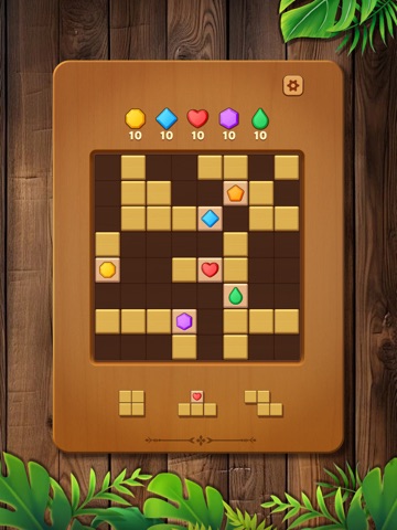 棋盘上的彩色目标与顶部数量对应，下方方块也带有目标图案；商店画面中的另一种关卡布局