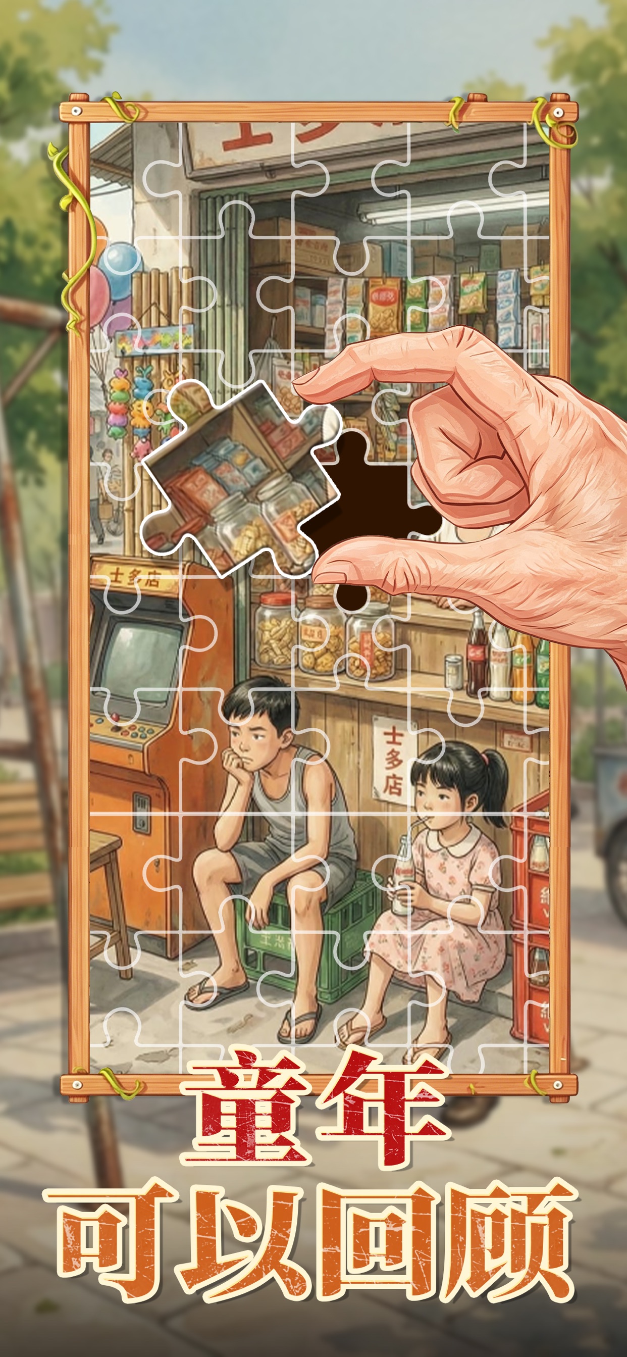 另一关卡画面：不同场景的拼图网格与待放入碎片展示连续关卡。