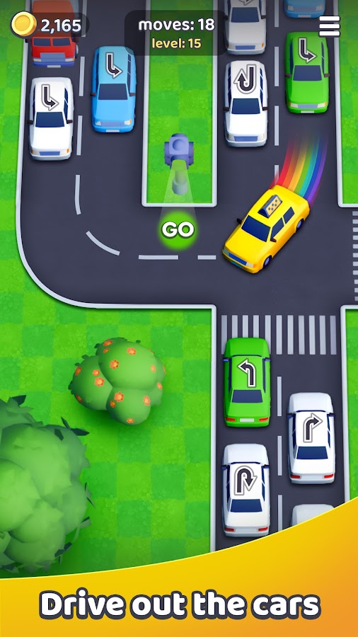 道路中的转弯箭头与待出发车辆，上方显示移动数；商店图含宣传文字